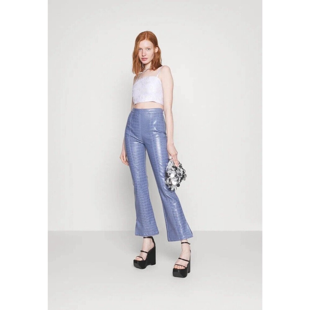 Free People Hosbjerg Irah Croc Pants Faux Leather Periwinkle Dust Blue-Purple S